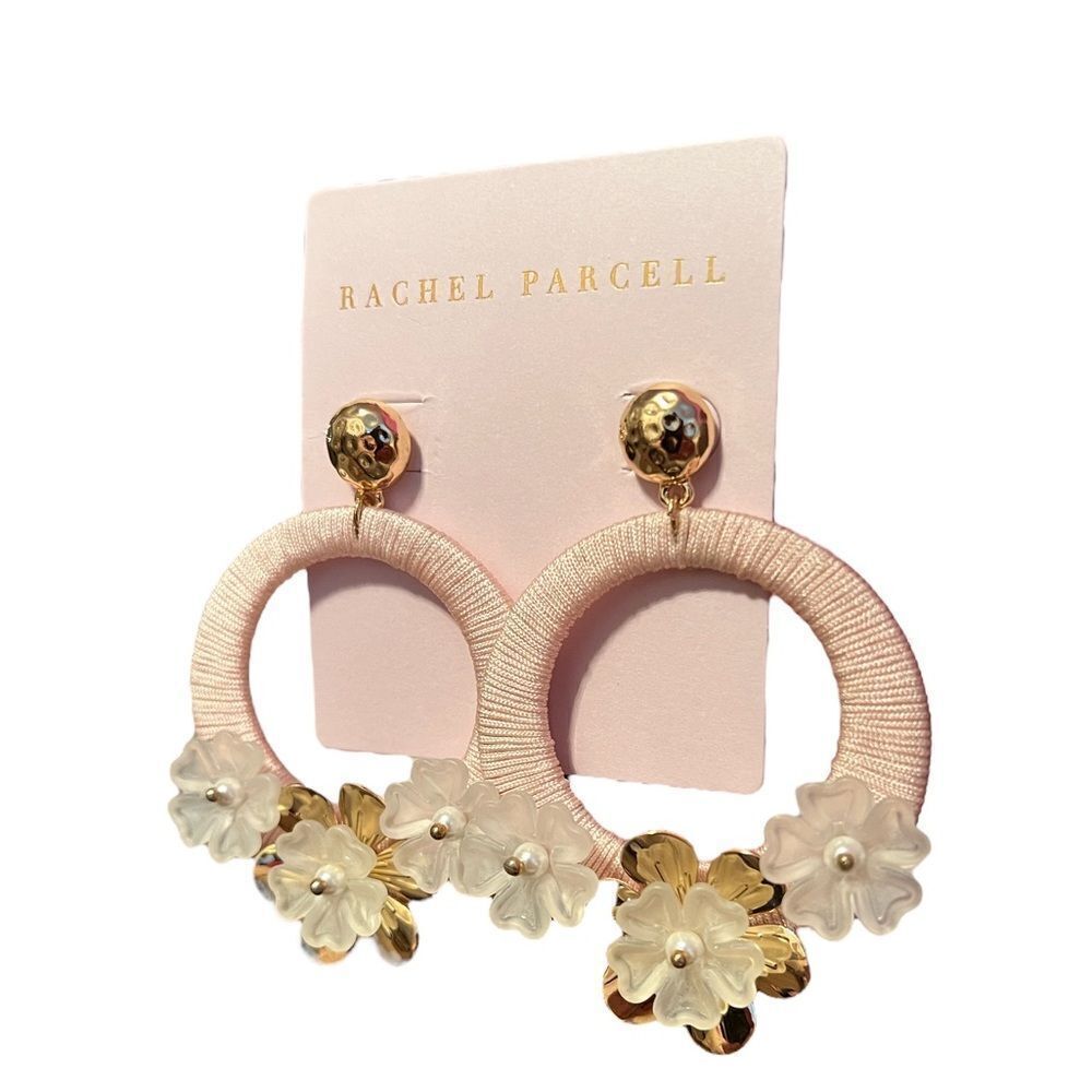 Rachel Parcell Thread Wrapped Hoop Drop In Pink Pearl Gold - Picture 3 of 3